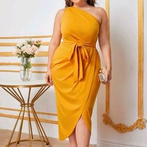 One Shoulder Ruched Faux wrap dress size 0x NWOT